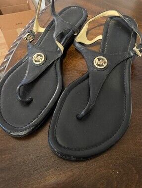 Michael Kors Black Gold Logo Thong Sandals